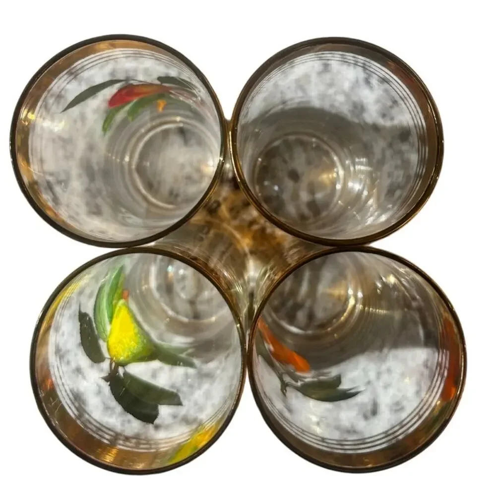 West Virginia Glass Company Vintage 1950's 'Orchard' Gold Hi-Ball Glasses-Set 4